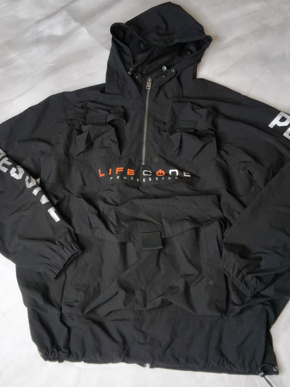 Black Hooded Windbreaker Pullover